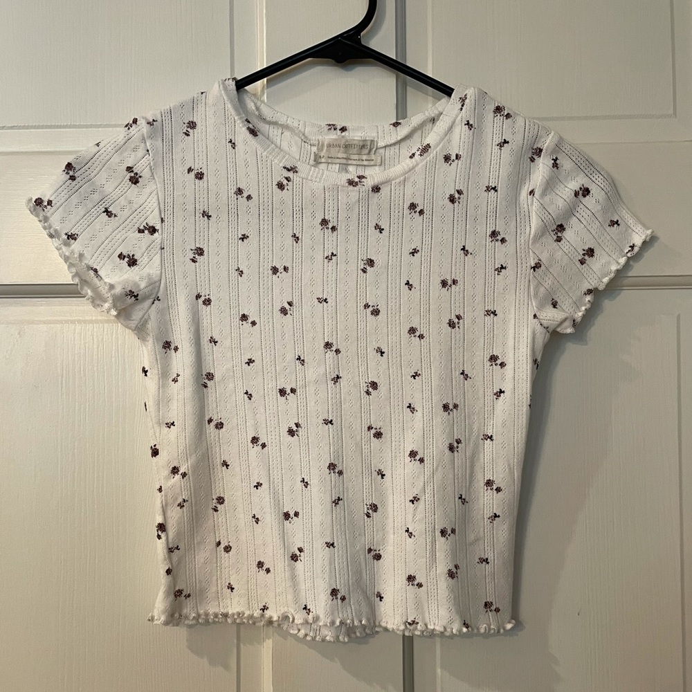 White and Purple Floral Ruffle Top